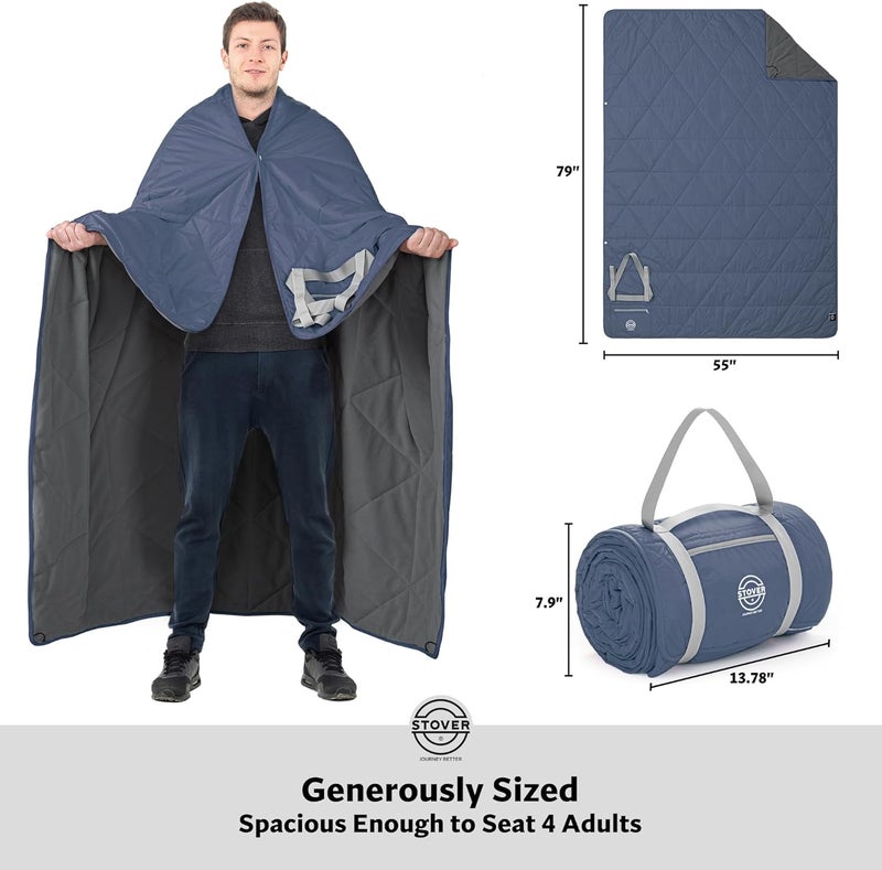 STOVER Large Waterproof Outdoor Stadium Blanket– Extra Thick Soft Fleece Camping Blanket for Travel, Picnics, Sports, Dogs– 79"x55", Warm, Windproof, Sand-Proof, Lightweight, Packable (Glacier Blue) - Image 5